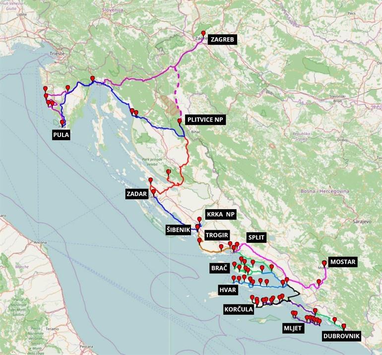 Map 15-day round trip through Croatia