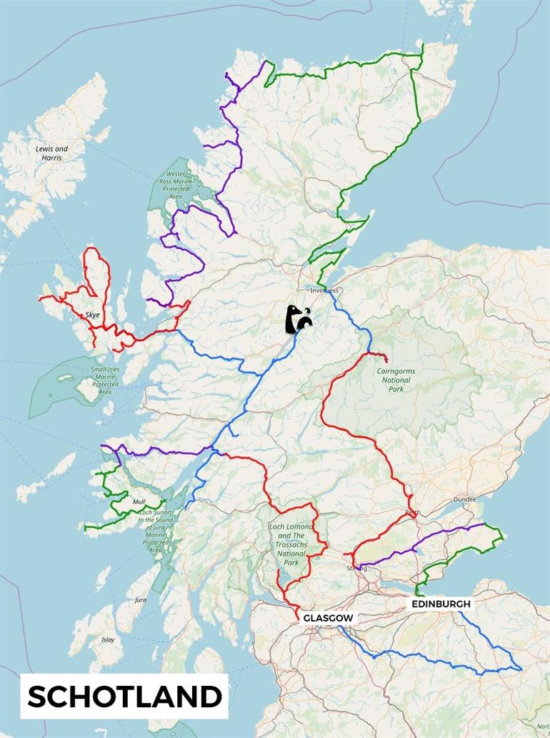 Map round trip Scotland (Fly and drive)