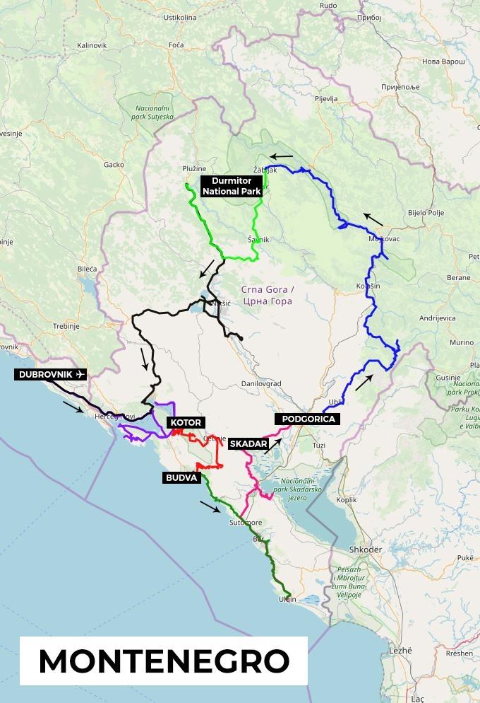 Map route Montenegro round trip