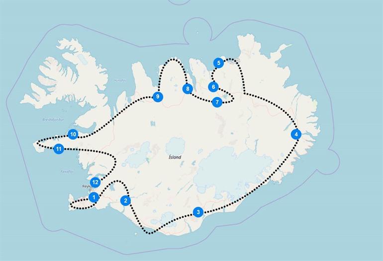mapped route Iceland