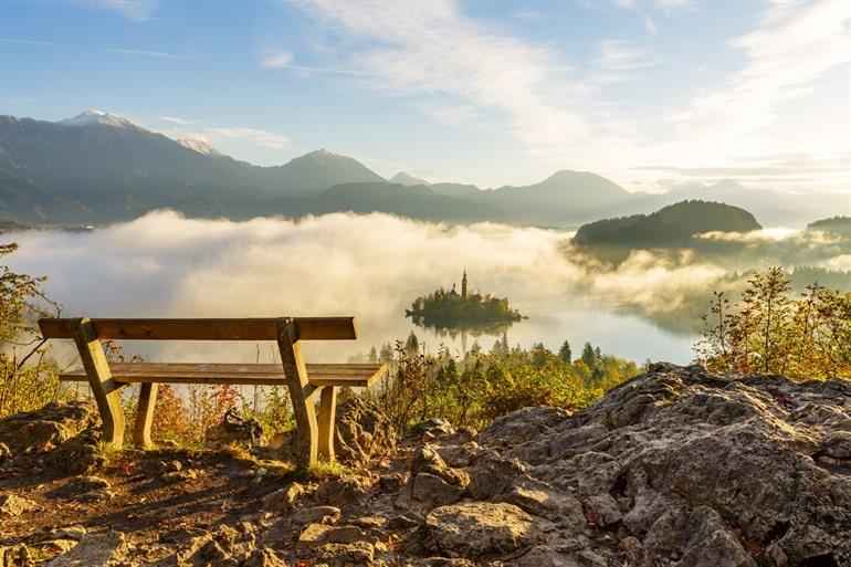 View over Lake Bled at dawn